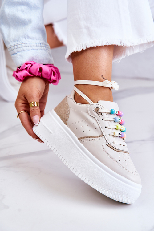 Жіноче спортивне взуття на зав'язках Кросівки бежеві Manila