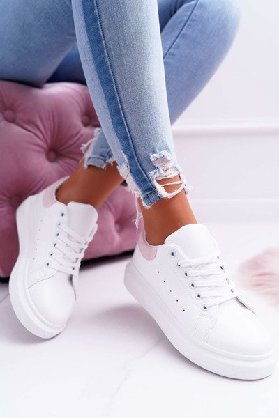 Спортивне жіноче взуття Біла рожева спідниця на товстій підошві