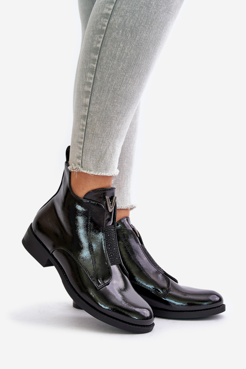 Черевики жіночі лаковані на плоскому каблуці утеплені чорні S.Barski HY42-120 чорні