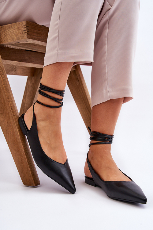 Жіночі гостроносі балетки на зав'язках Black Turriso