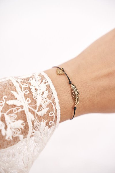 Жіночий браслет Black String Celebrity Gold Feather Cleopatra