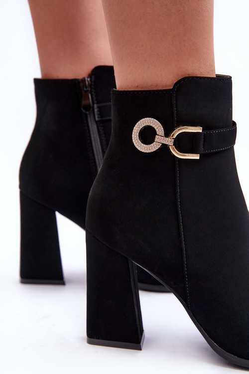 Шкіряні чоботи на підборах з орнаментом Чорний Lymall