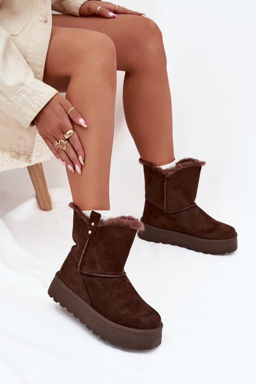 Жіночі Снігоступи На Платформі З Пухом Шоколадні Evelira