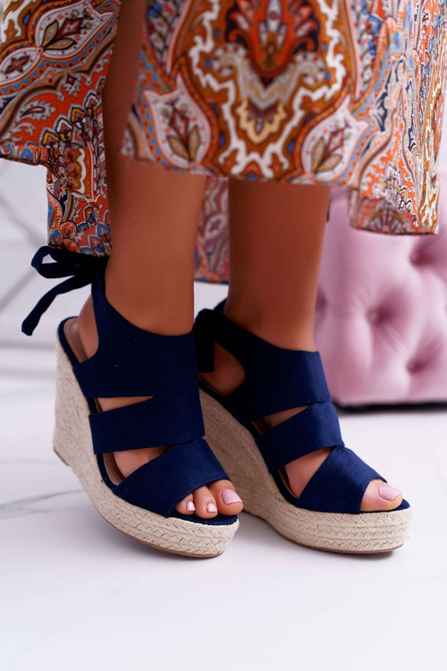 Жіночі босоніжки на анкерах темно-сині Yenga