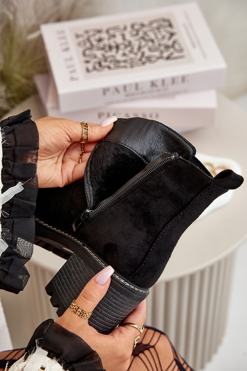 Жіночі теплі ботильйони на каблуці Еко Замша Чорні Irissinae