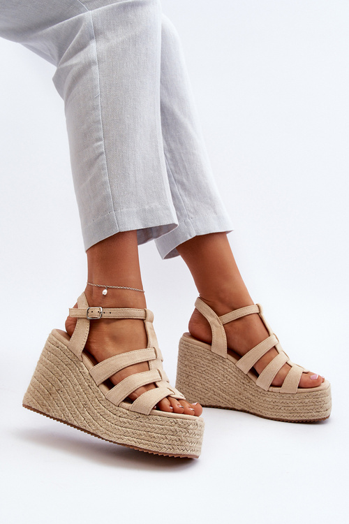 Босоніжки на танкетці з плетеними деталями Beige Gnosis