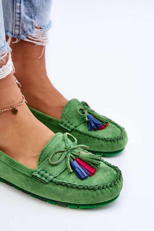 Замшеві лофери з бантом і бахромою Green Dorine