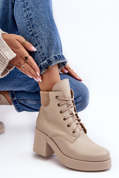 Шкіряні жіночі туфлі на підборах бежеві Lemar Leocera