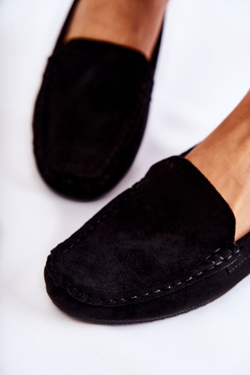 Жіночі замшеві лофери на танкетці чорні La Cava