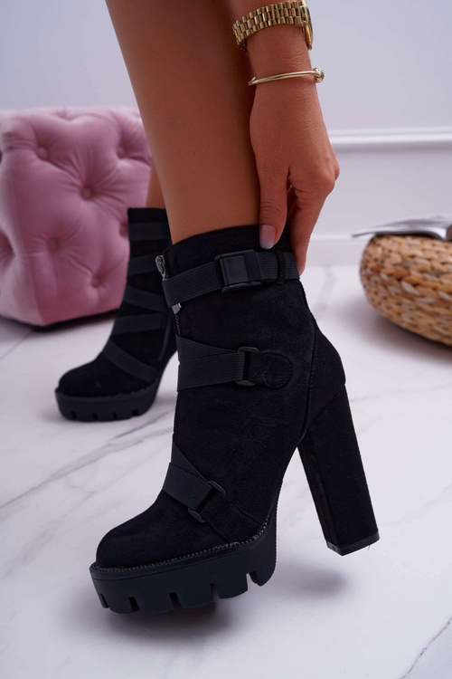 Чоботи жіночі на шпильці утеплені чорні замшеві Guiness