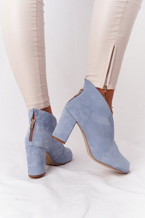 Замшеві чоботи на шпильці з вирізом Exquisite 1243 Blue