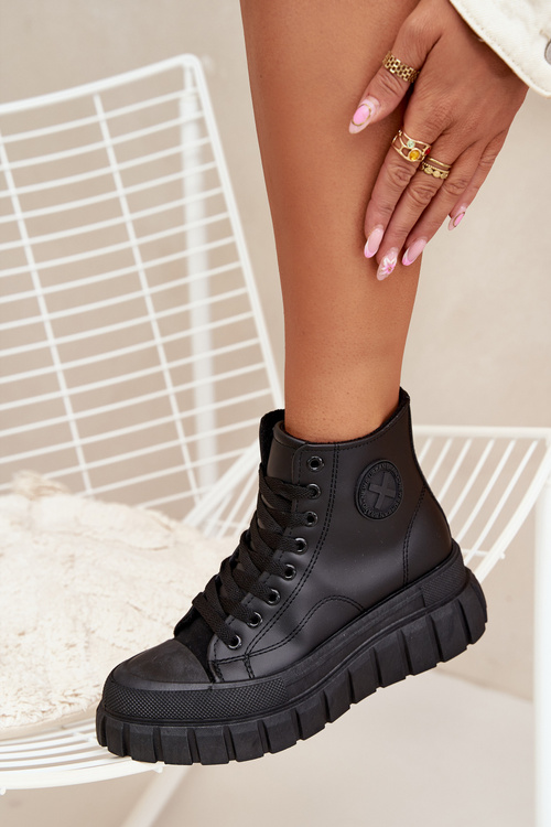 Утеплені Високі Кросівки Для Жінок На Платформі З Блискавкою Чорні Sarira