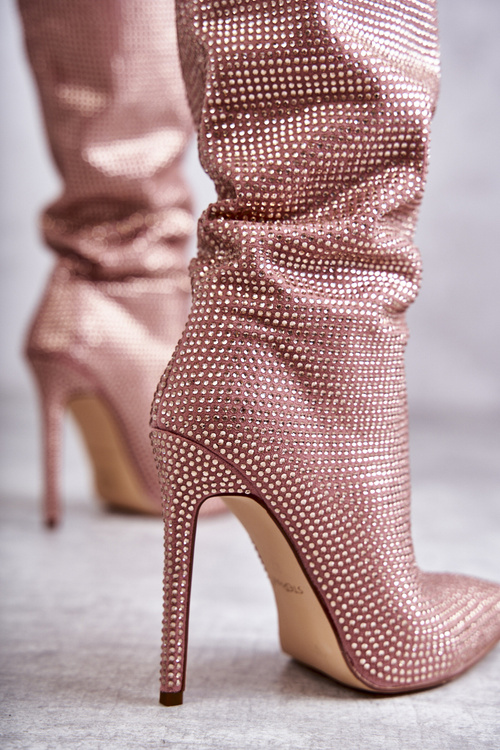 Модні чоботи на високому каблуці з фіанітами Pink Lovisa