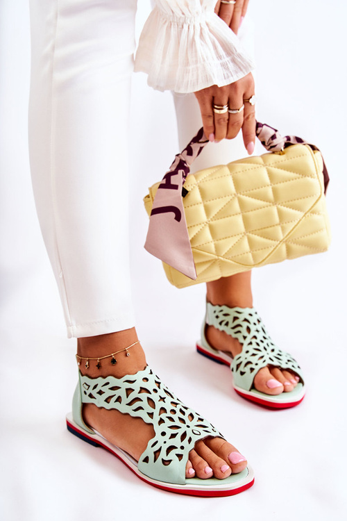 Шкіряні ажурні босоніжки Light Green Alima