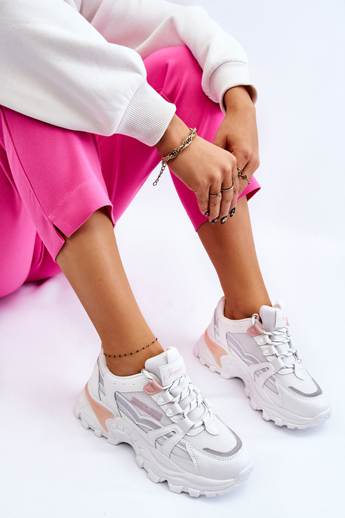 Модні жіночі кросівки на платформі біло-рожеві біко