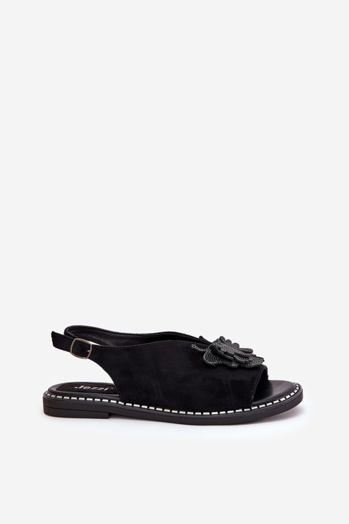 Жіночі сандалі на плоскому каблуці з декором чорні Setorina