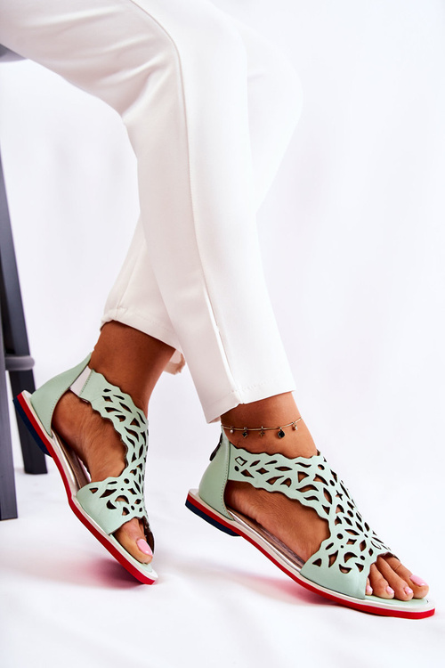 Шкіряні ажурні босоніжки Light Green Alima