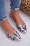 Жіночі срібні шкіряні балетки Exquisite 1107/1