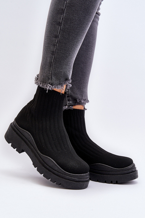 Чорні жіночі чоботи-носки на масивній підошві Elipara