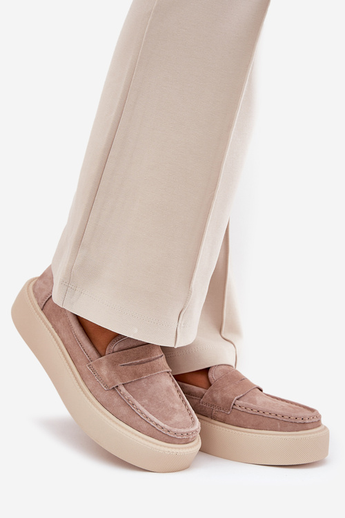 Жіночі замшеві мокасини на платформі Vinceza 79535 бежеві