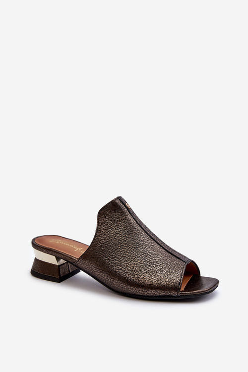 Елегантні жіночі шкіряні босоніжки на низькому каблуці Maciejka 06360-20 Графіт