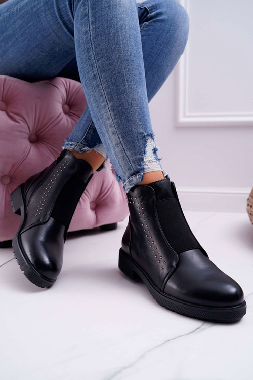 Жіночі чоботи на плоскій каблуці з клепами чорні Sergio Leone BT519