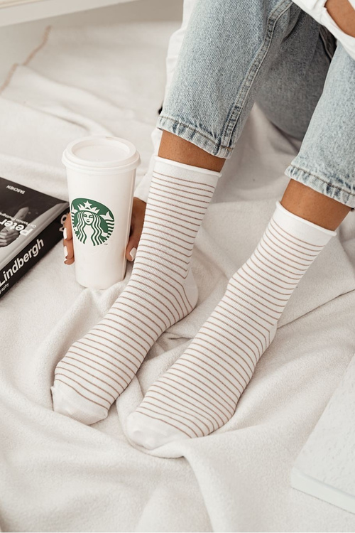 Жіночі Непресовані Шкарпетки З Тонкими Смугами Ecru