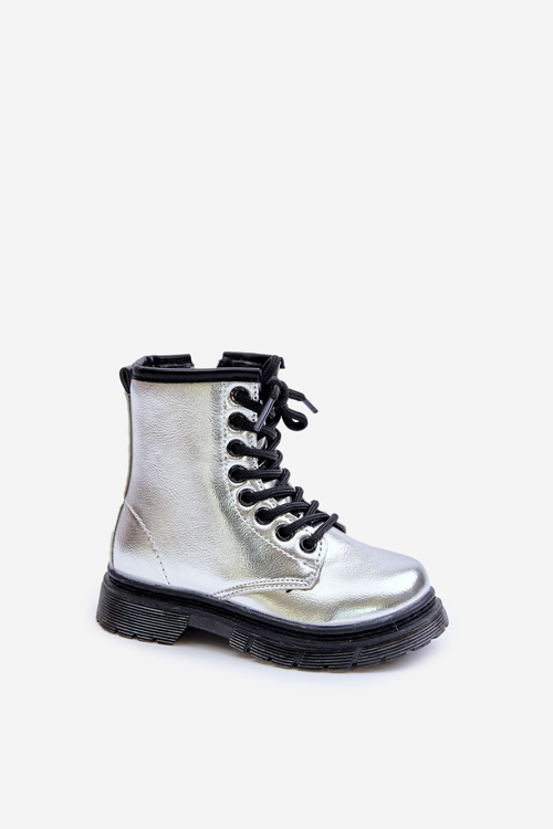 Лаковані ботильйони для дівчат на підкладці та блискавці, сріблясті Novita