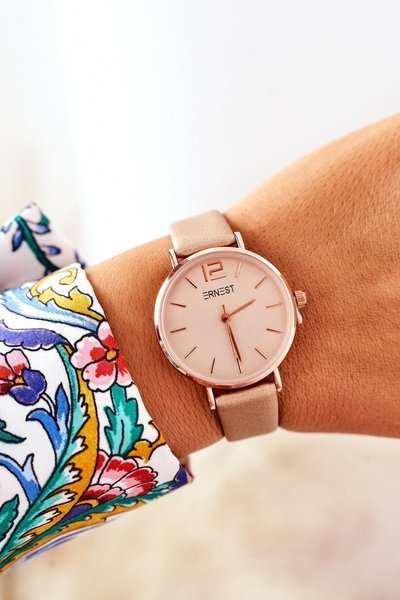 Годинник на шкіряному ремінці без нікелю ERNEST Gold