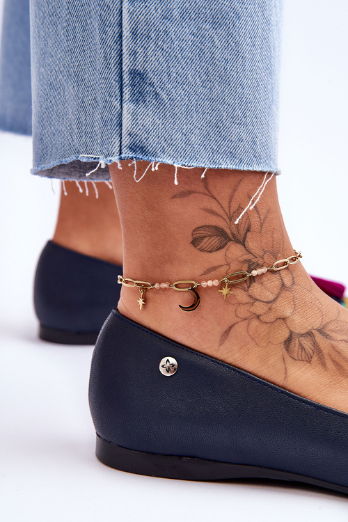 Шкіряні балетки з бахромою Maciejka 04016-17 Темно-синій