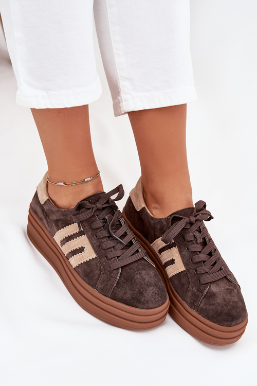 Жіночі Кросівки На Платформі З Природного Замші Шоколадні Eldira
