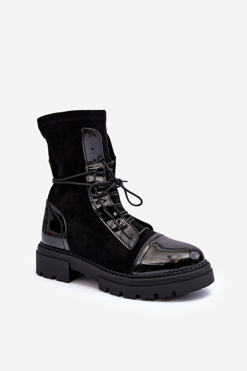 Жіночі шкіряні черевики на шнурівці чорного кольору Marirla