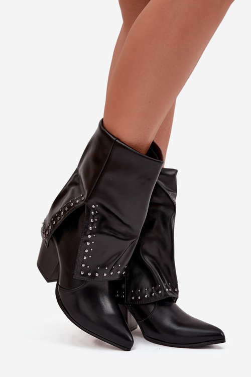 Ковбойські чоботи з повернутим халявою і оздобленням Ізольовані Чорні Inessia