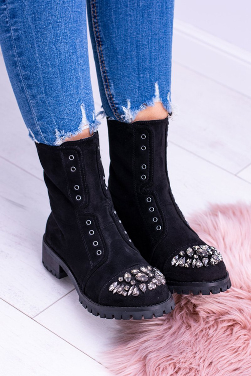 Лу Бу | Чорні жіночі ботильйони Zirconia Suede Carrie