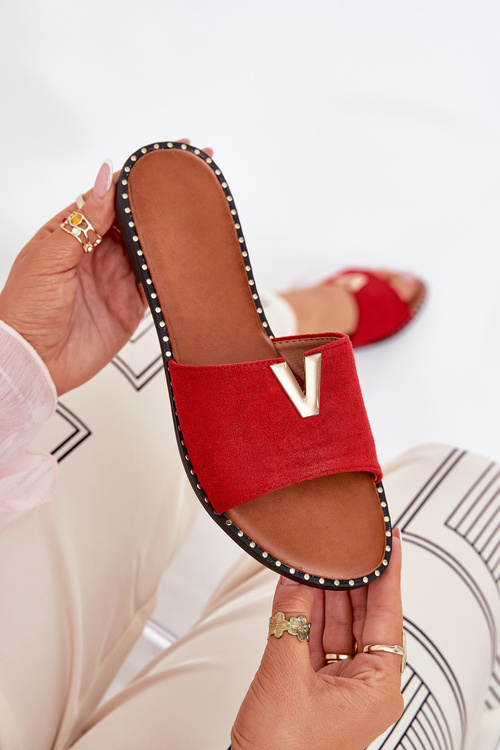 Жіночі Сандалі На Плоскому Каблуці З Декоративними Деталями Червоні Saliena