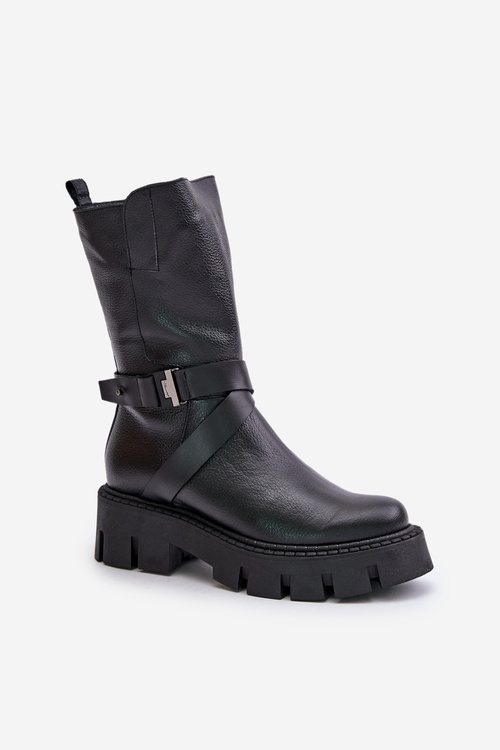 Теплі жіночі черевики з натуральної шкіри чорного кольору Laura Messi 2859