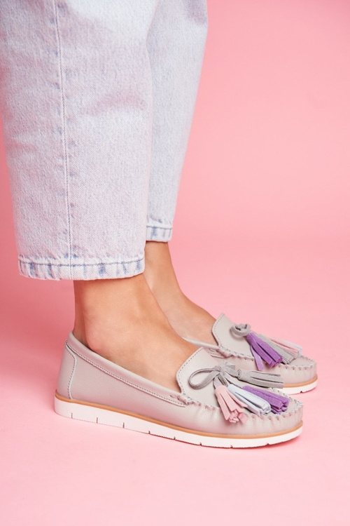 Жіночі шкіряні мокасини сірі Bebbo