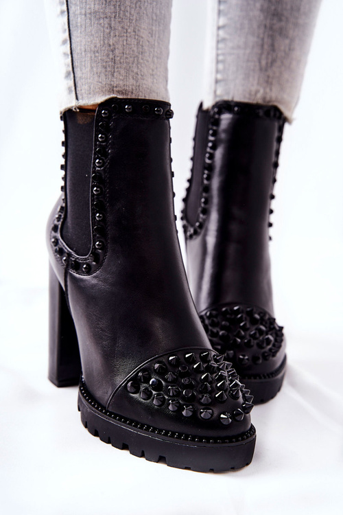 Чоботи на високих підборах зі стразами Black Lisana