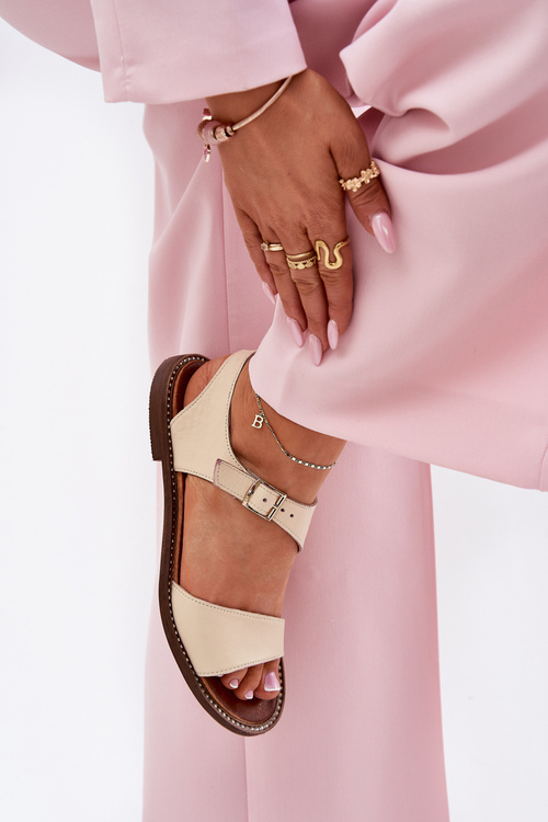 Жіночі шкіряні плоскі сандалі Zazoo 3014 бежеві