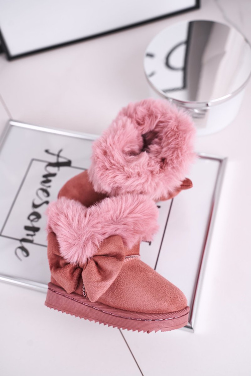 Дитячі снігові черевики з хутром і бантом рожеві Vella