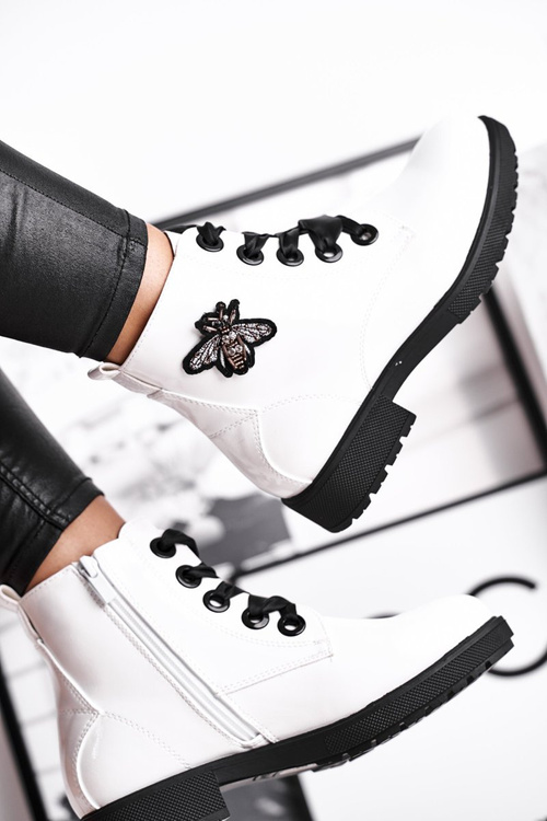 Жіночі черевики на плоскій каблуці білі Sergio Leone BT530