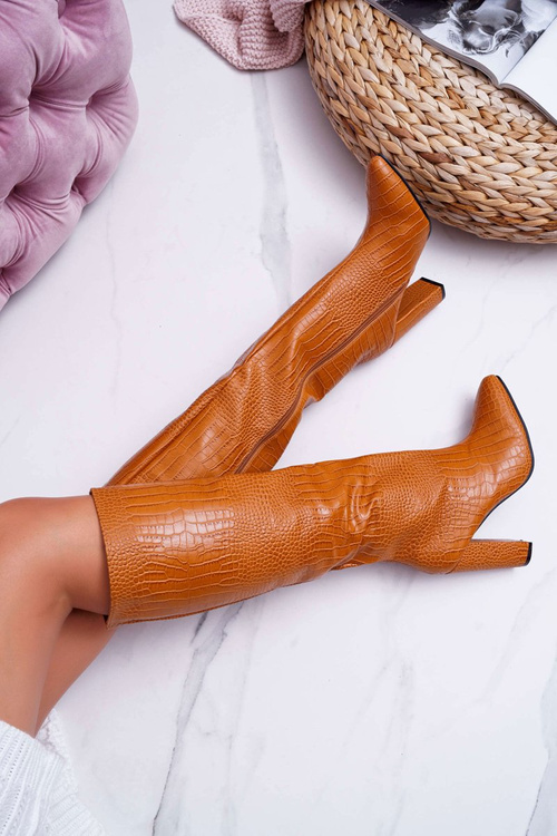 Жіночі шкіряні чоботи на шпильці Camel Aduan Serpent