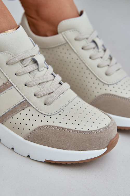 Жіночі шкіряні кросівки на платформі бежеві гатира