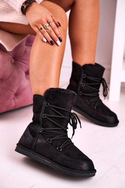 Жіночі чоботи сноуборди на флісі утеплені чорного кольору Ilana