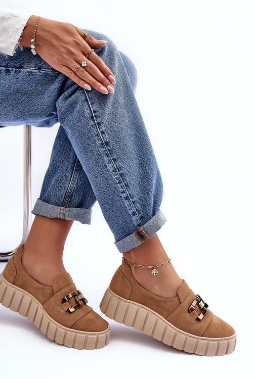 Жіночі замшеві туфлі на платформі з декором темно-бежеві Lewski 3398