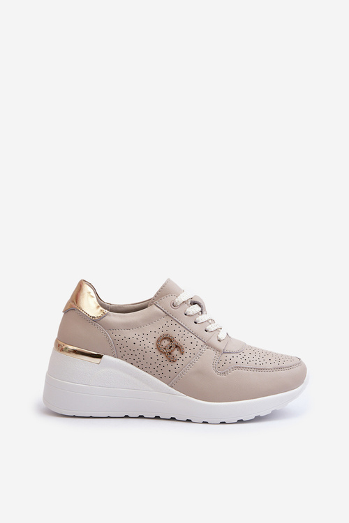 Жіночі шкіряні кросівки на танкетці бежеві S.Barski LR810