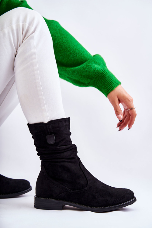 Жіночі гофровані замшеві чоботи Black Joanne