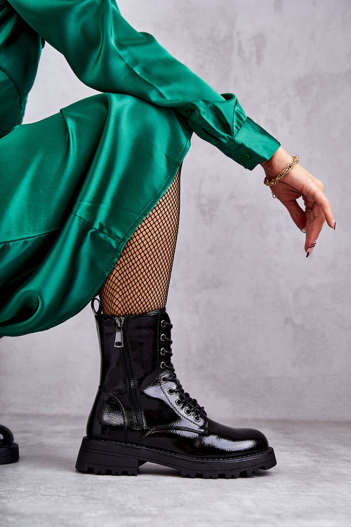 Шкіряні черевики на плоскому каблуці Чорні Estela