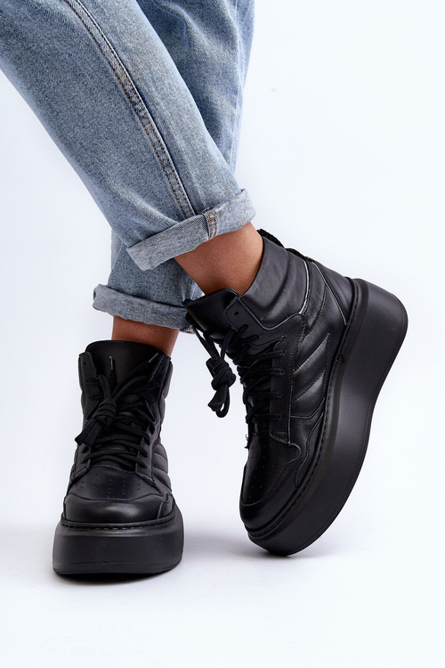 Чорні жіночі шкіряні туфлі на платформі Zazoo 3392/X