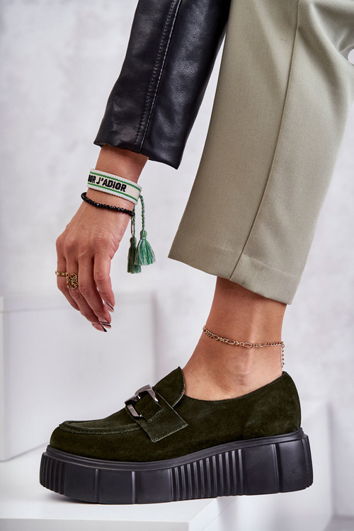 Модні замшеві туфлі на платформі Хакі Марсол